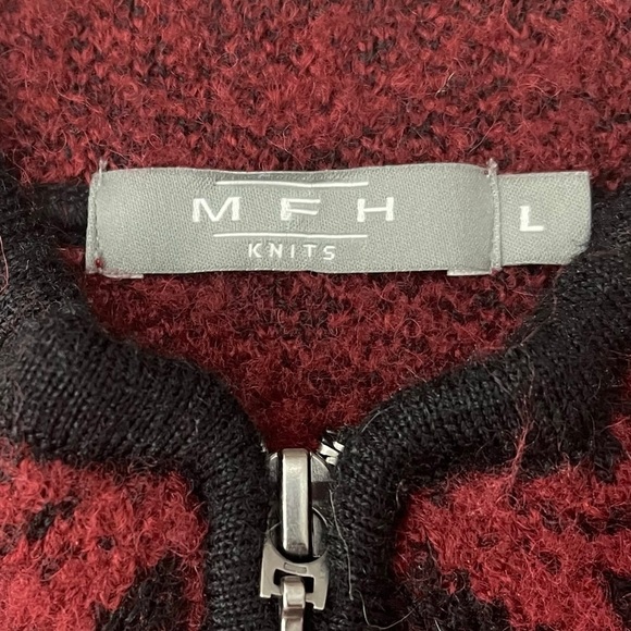 MFH Knits Baby Alpaca Blend Sweater Large Red Printed 1/4 Zip Pullover Soft - Picture 9 of 10